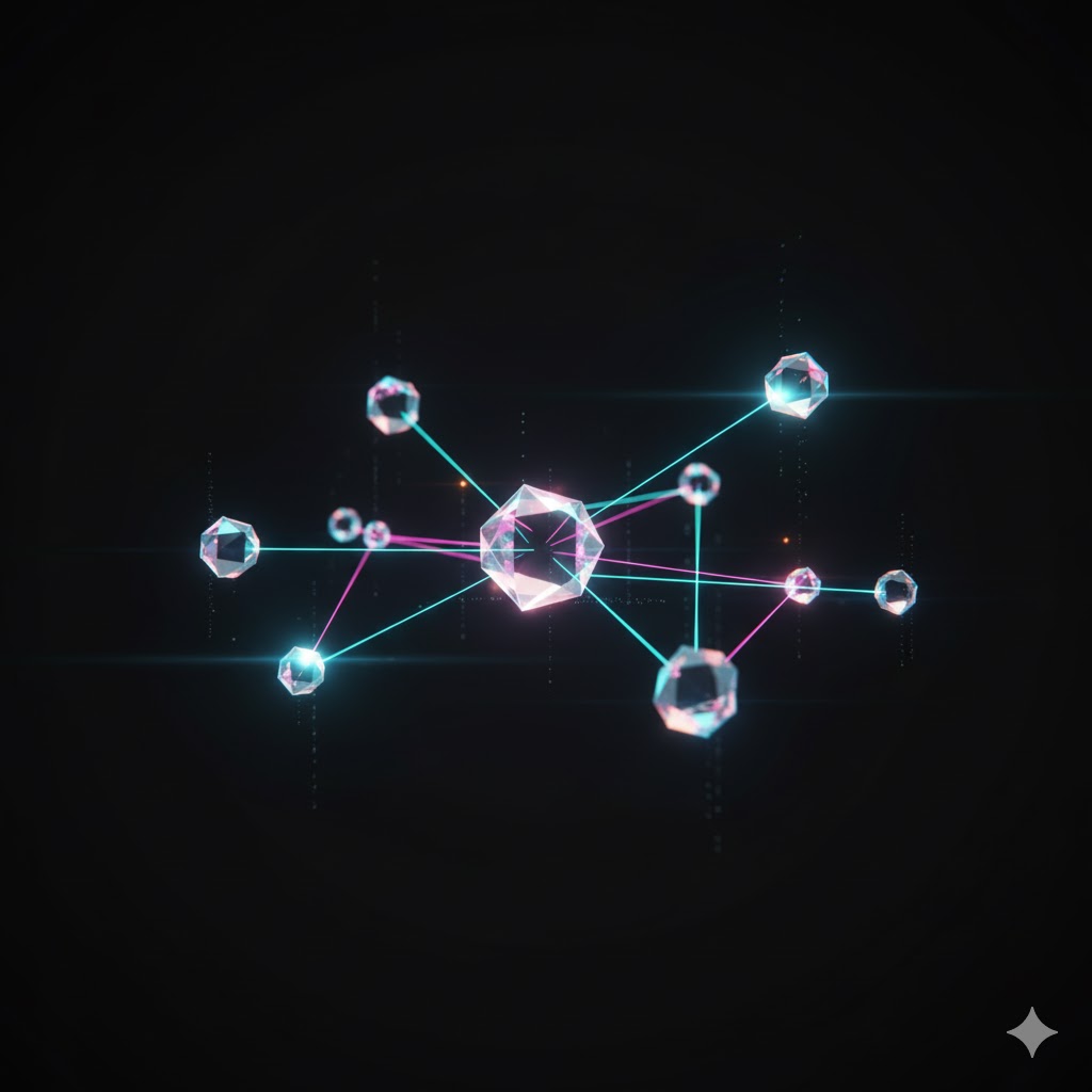 Digitalt økosystem med noder og linjer.